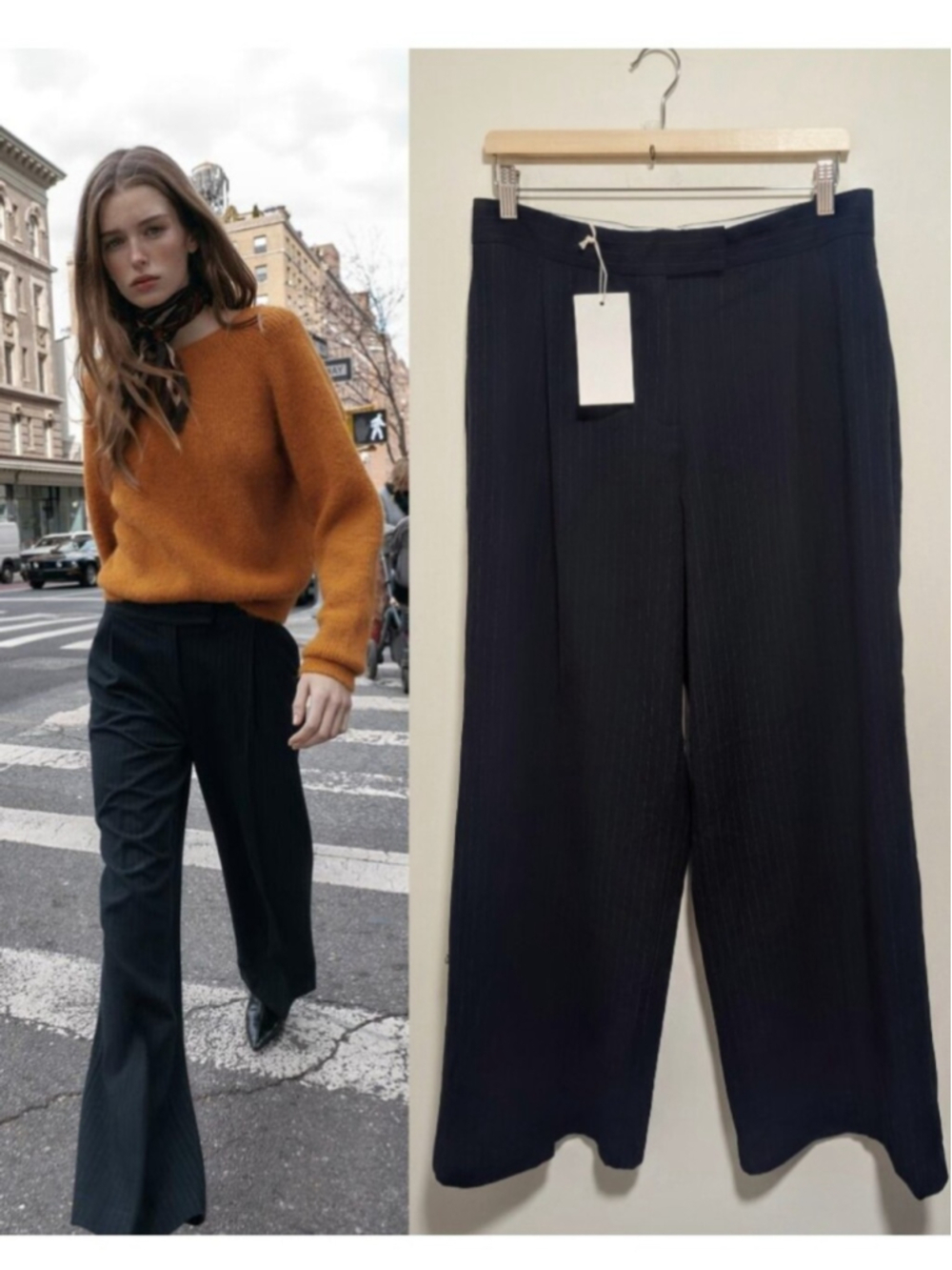 Zara | High-Waisted Wide-Leg Pinstripe Trousers In Navy